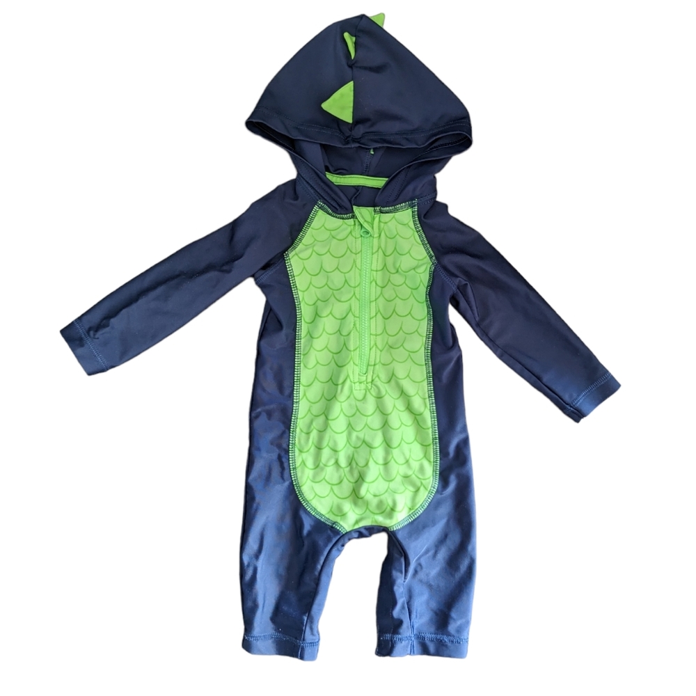 Dinosaur blue and green long sleeved one piece swimsuit